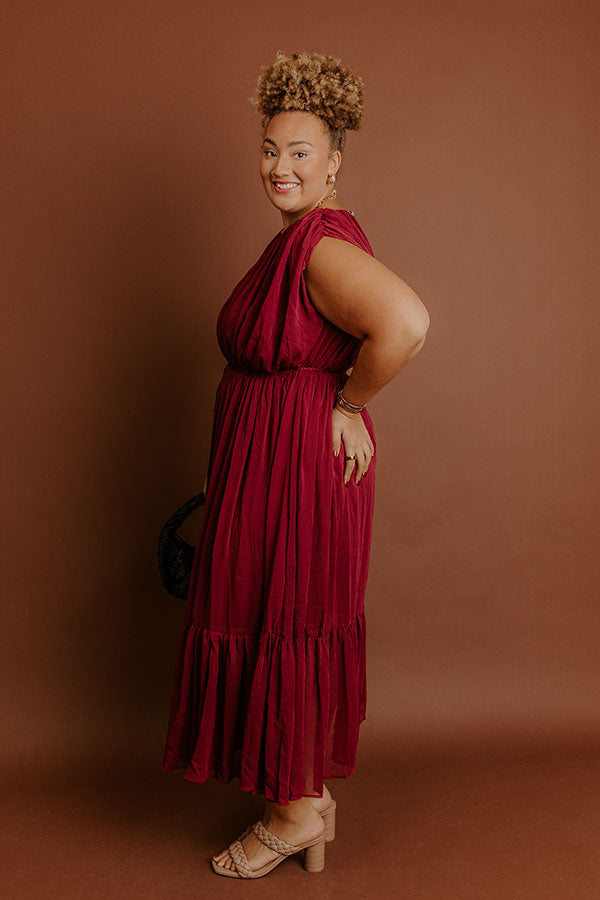 Evening Grace Chiffon Midi Dress in Merlot Curves Image - 2