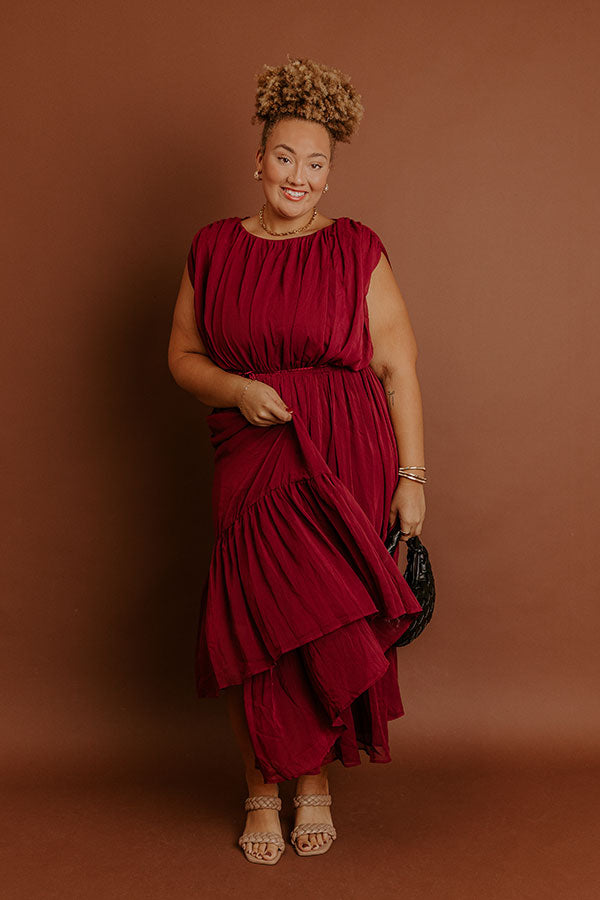 Evening Grace Chiffon Midi Dress in Merlot Curves Image - 4