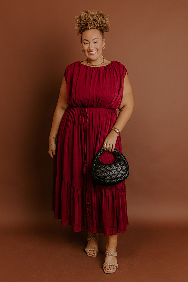 Evening Grace Chiffon Midi Dress in Merlot Curves Image - 3