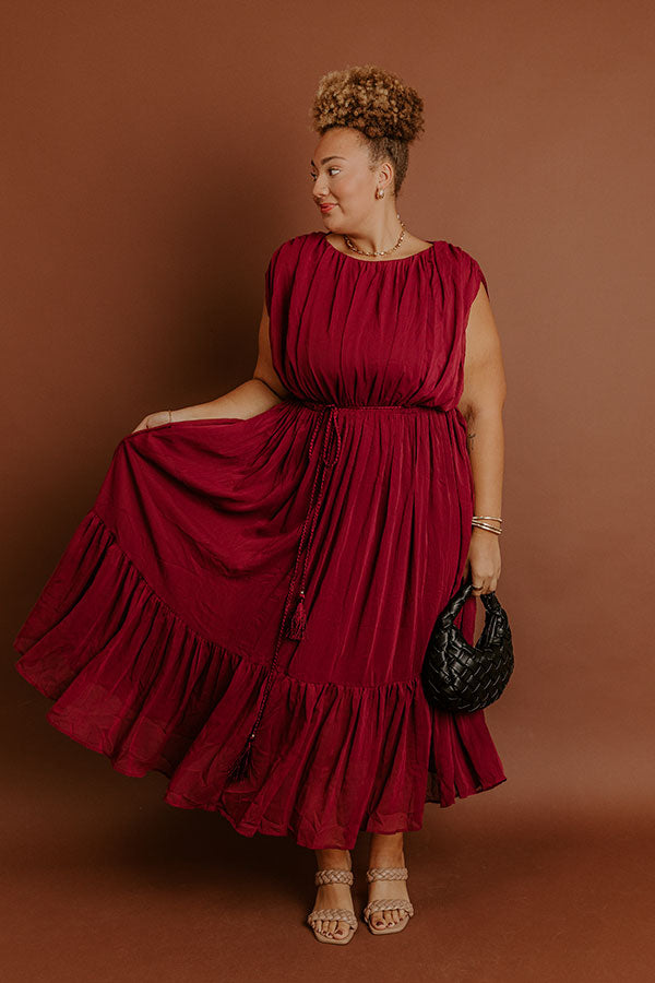 Evening Grace Chiffon Midi Dress in Merlot Curves Image - 1
