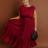 Evening Grace Chiffon Midi Dress in Merlot Curves Image - 1
