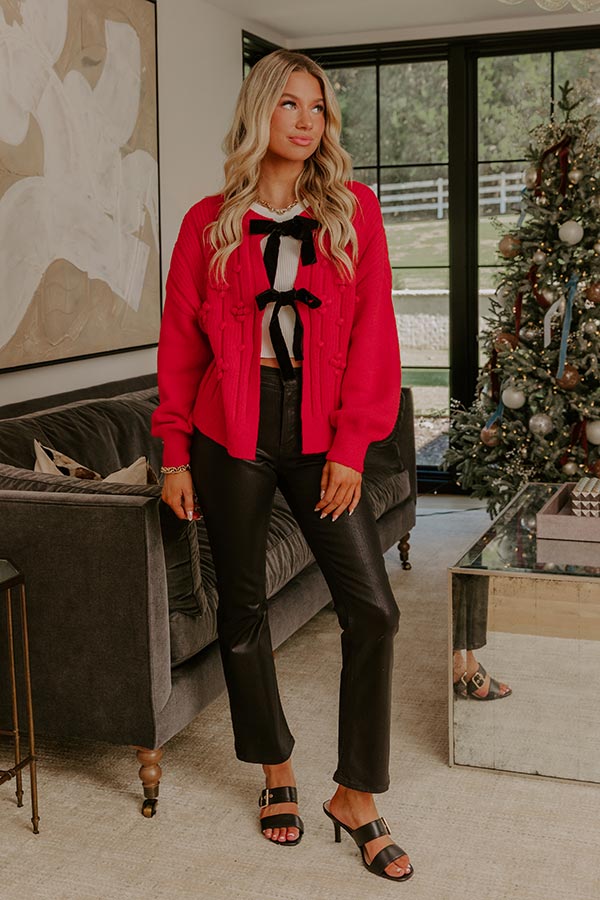 Cranberry Martini Front Tie Knit Cardigan Image - 1