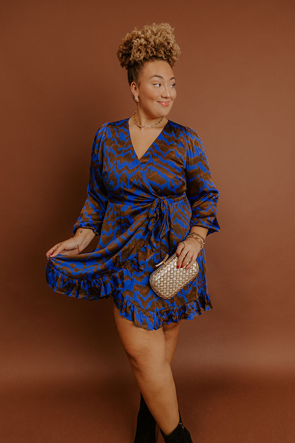 Dinner and a Movie Wrap Dress in Royal Blue Curves Image - 3