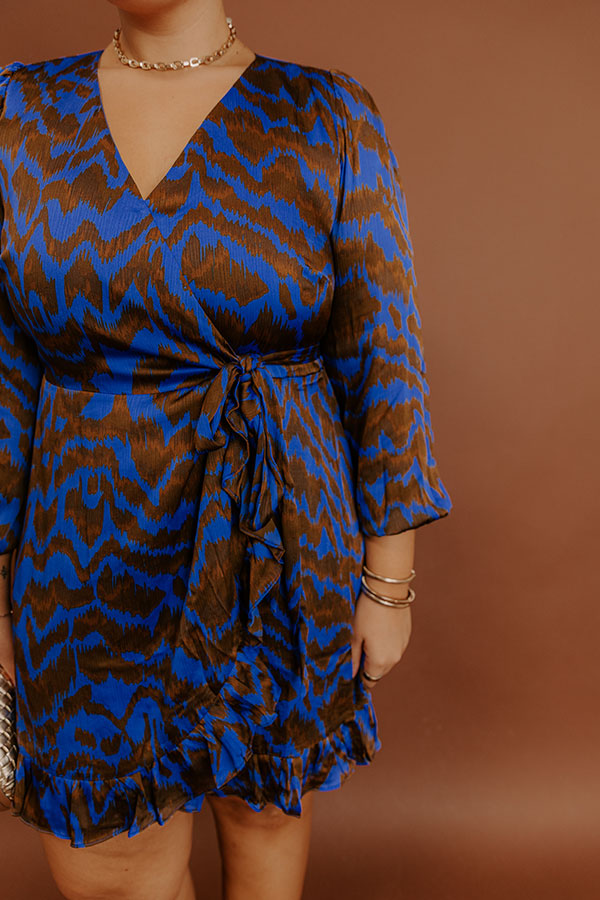 Dinner and a Movie Wrap Dress in Royal Blue Curves Image - 4