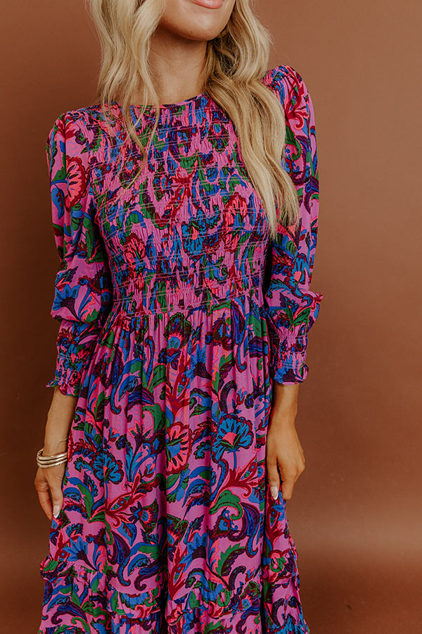 Vineyard Escape Smocked Floral Midi Dress Image - 2