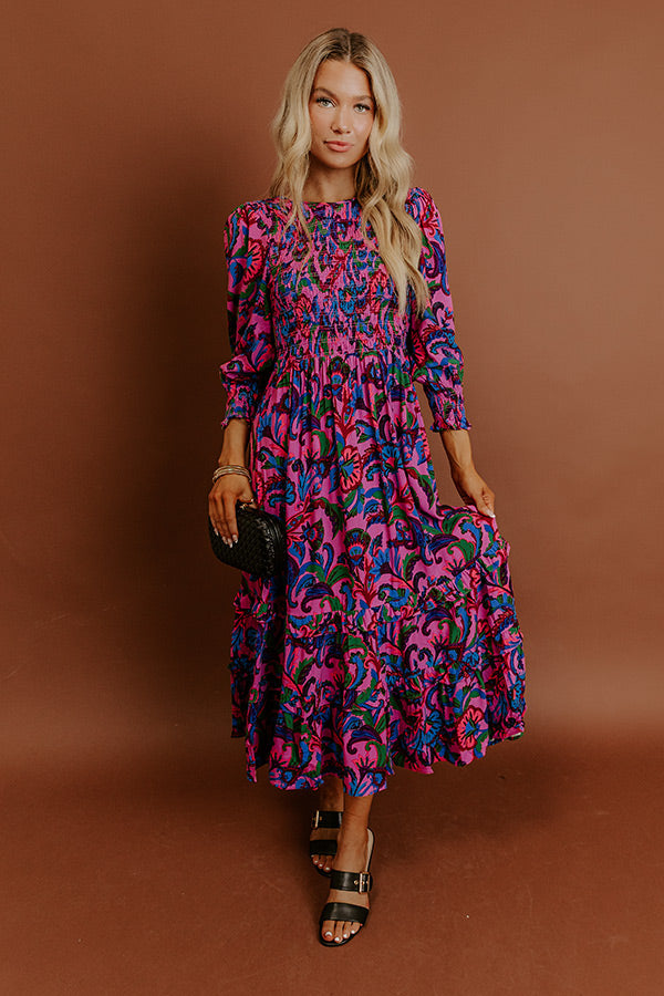 Vineyard Escape Smocked Floral Midi Dress Image - 3