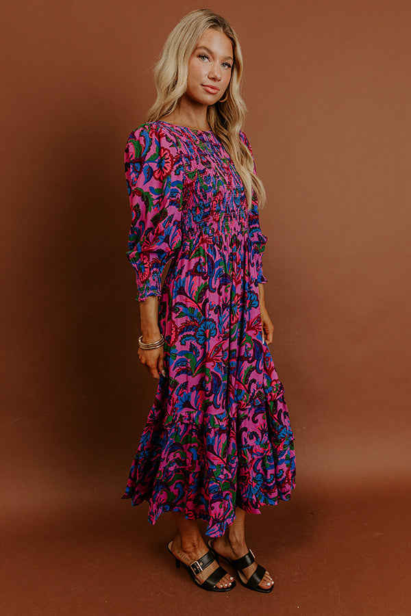 Vineyard Escape Smocked Floral Midi Dress Image - 4