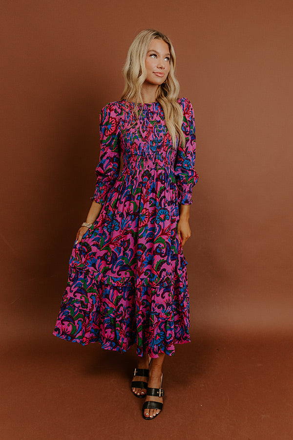 Vineyard Escape Smocked Floral Midi Dress Image - 1