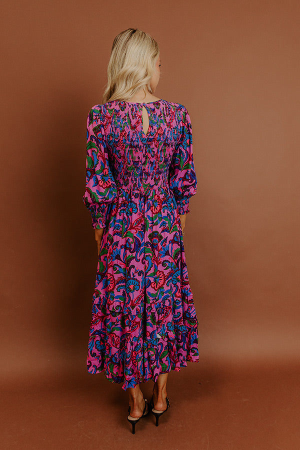 Vineyard Escape Smocked Floral Midi Dress Image - 5