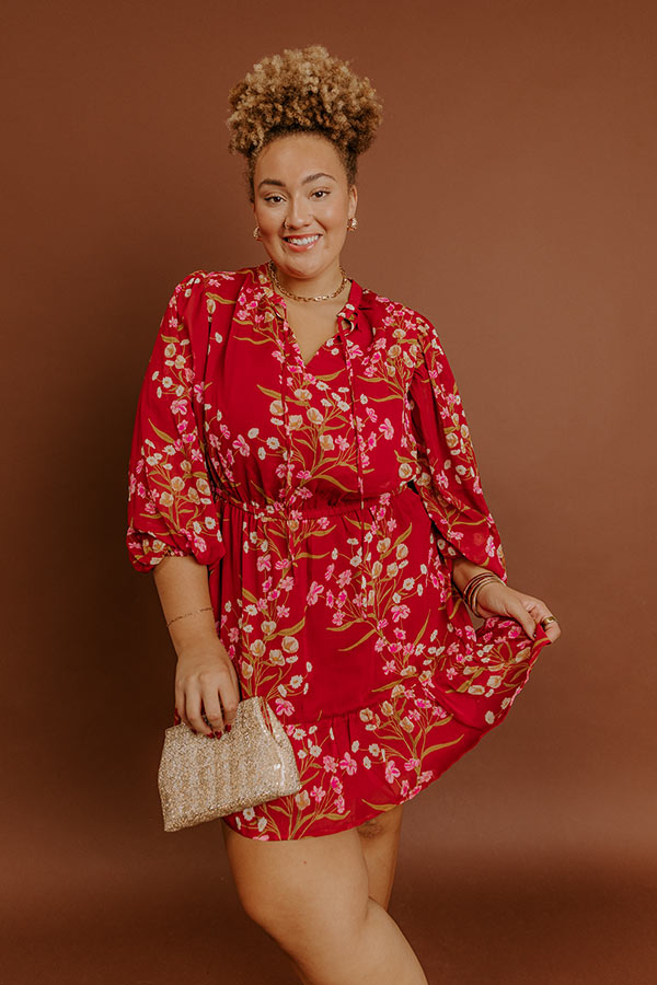 Luxury Excursions Floral Mini Dress in Red Curves Image - 2