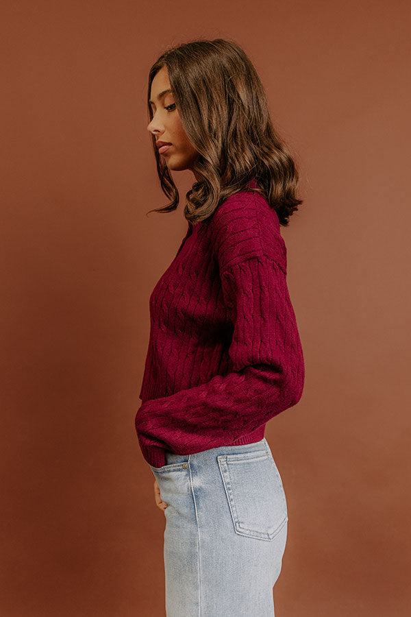 The Storyline Cable Knit Sweater Top in Wine Image - 5