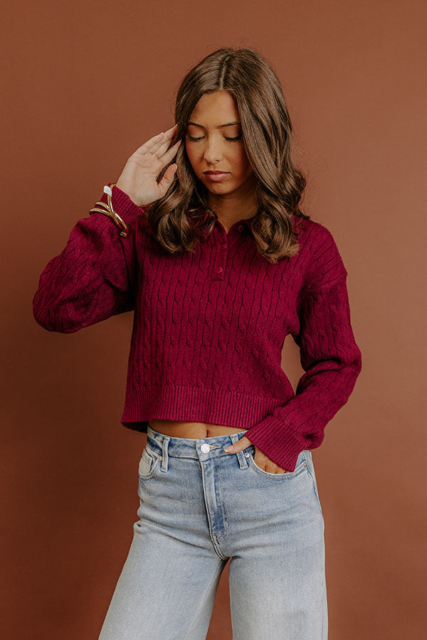 The Storyline Cable Knit Sweater Top in Wine Image - 1