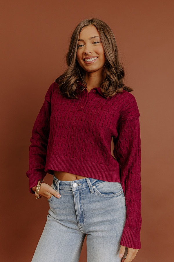 The Storyline Cable Knit Sweater Top in Wine Image - 3