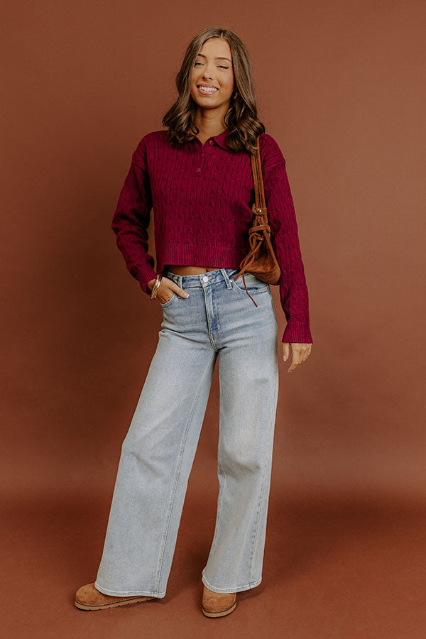 The Storyline Cable Knit Sweater Top in Wine Image - 2
