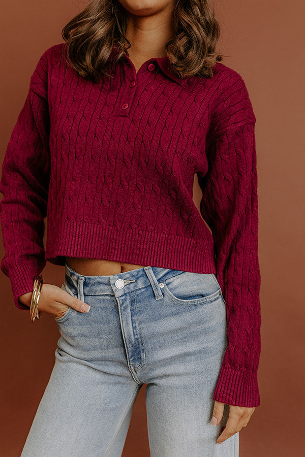 The Storyline Cable Knit Sweater Top in Wine Image - 4