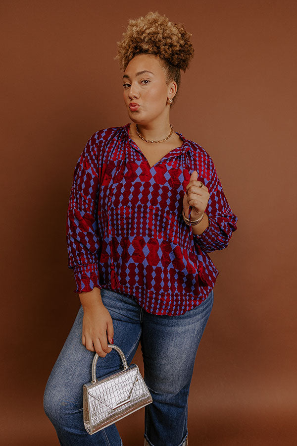 Soho Stroll Shift Top in Wine Curves Image - 3