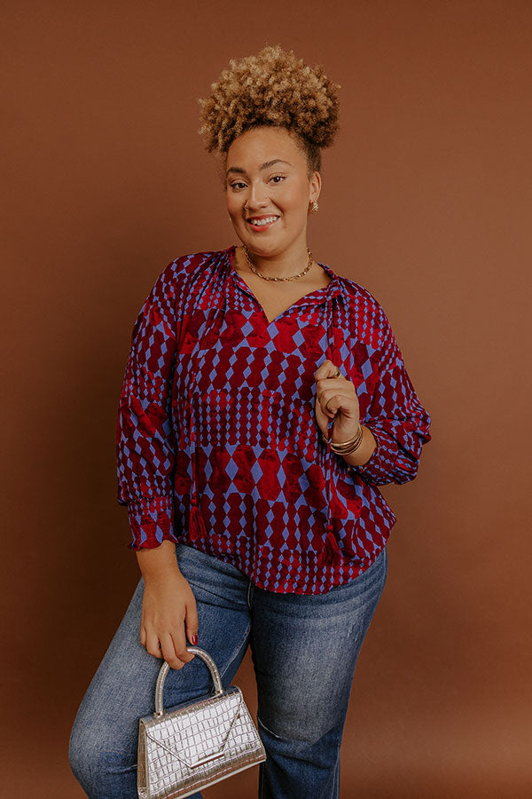 Soho Stroll Shift Top in Wine Curves Image - 1