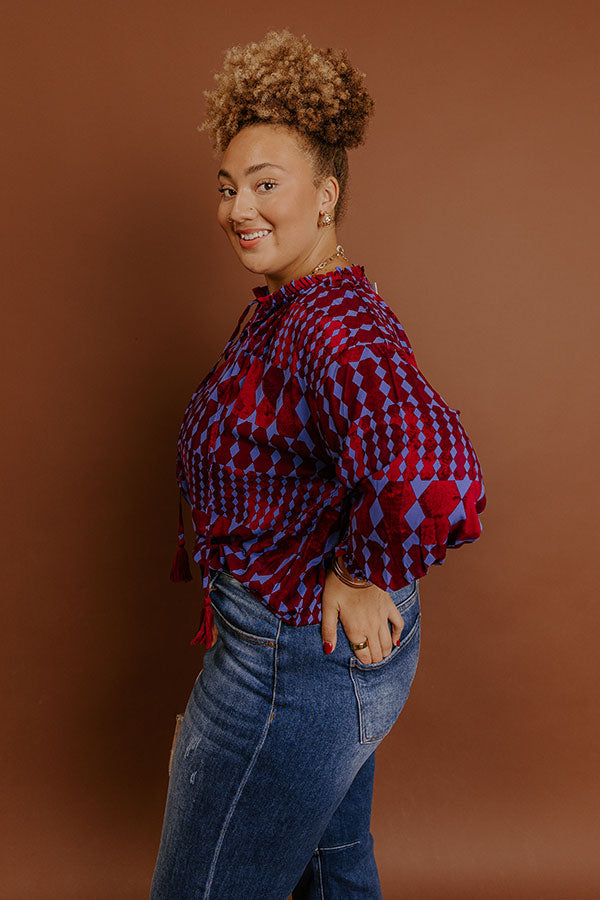 Soho Stroll Shift Top in Wine Curves Image - 4