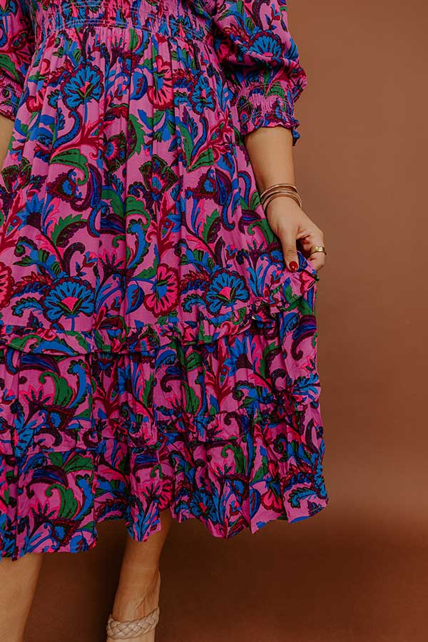 Vineyard Escape Smocked Floral Midi Dress Curves Image - 4