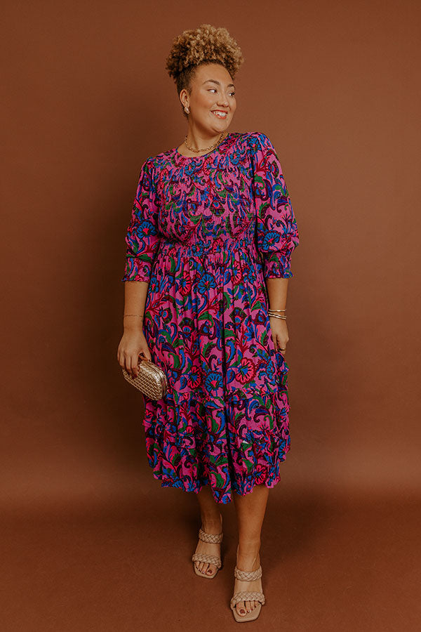 Vineyard Escape Smocked Floral Midi Dress Curves Image - 2