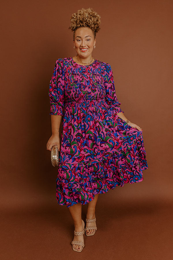 Vineyard Escape Smocked Floral Midi Dress Curves Image - 1