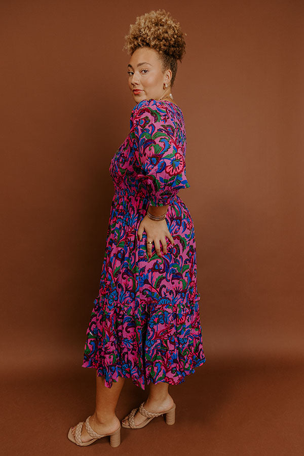 Vineyard Escape Smocked Floral Midi Dress Curves Image - 5