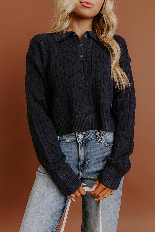 The Storyline Cable Knit Sweater Top in Navy Image - 3