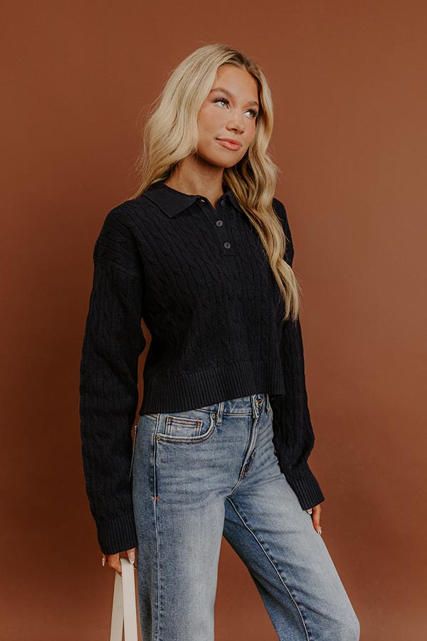 The Storyline Cable Knit Sweater Top in Navy Image - 5