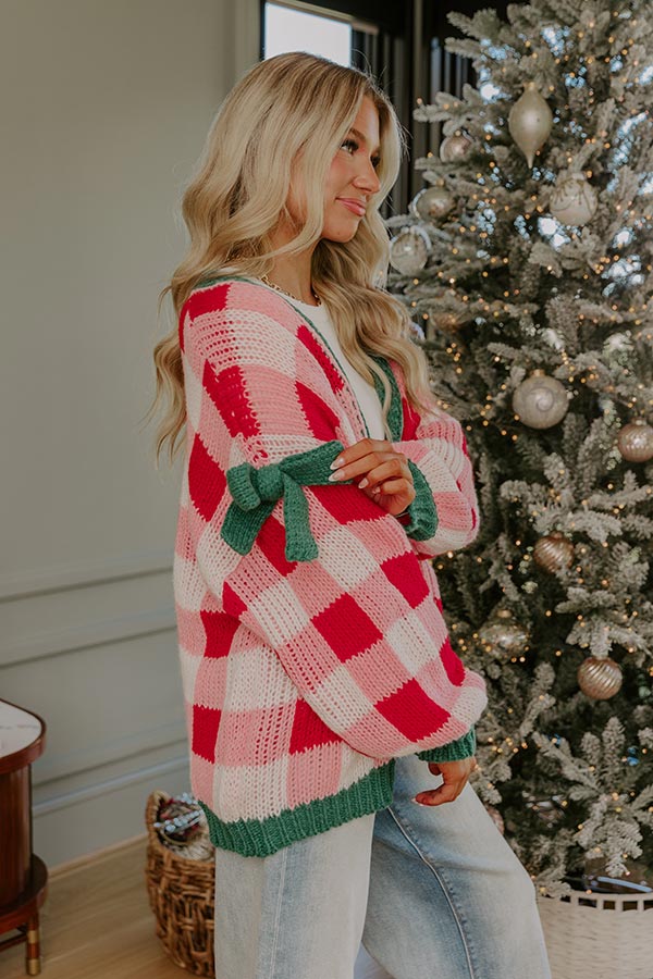 Holiday Cozy Checkered Knit Cardigan Image - 2
