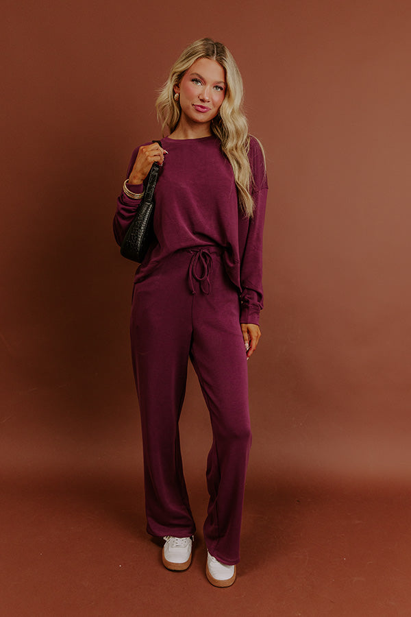Cozy Cues High Waist Scuba Wide Leg Pants in Plum Image - 1