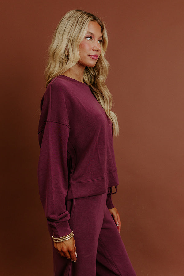 Cozy Cues Scuba Long Sleeve Tee in Plum Image - 4