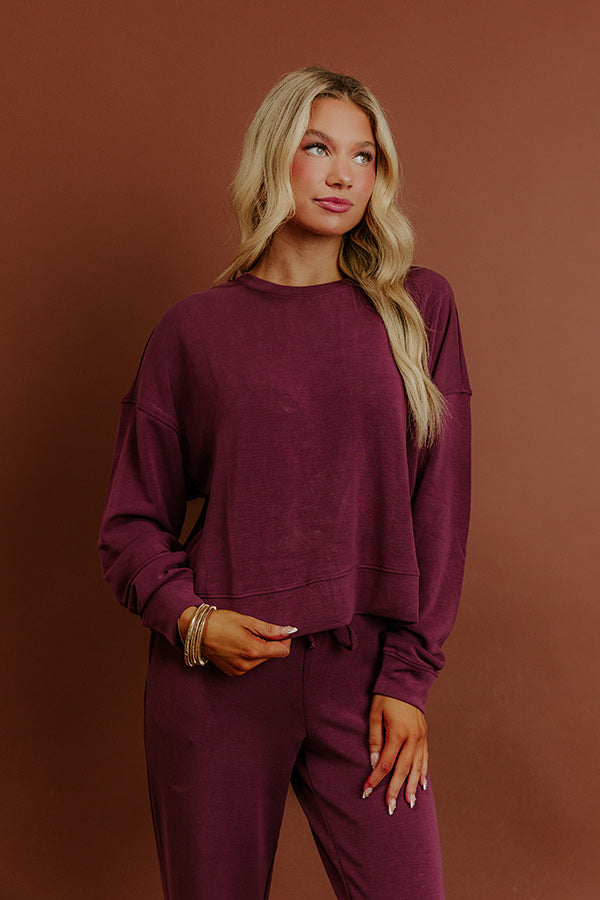 Cozy Cues Scuba Long Sleeve Tee in Plum Image - 3