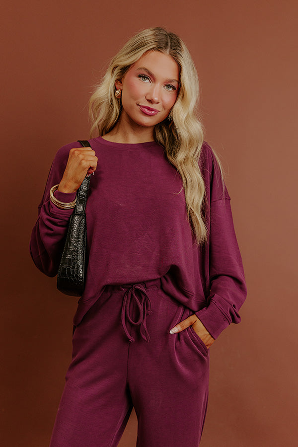 Cozy Cues Scuba Long Sleeve Tee in Plum Image - 1