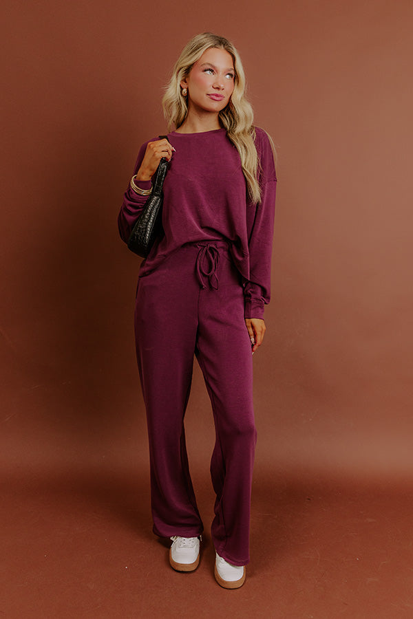Cozy Cues Scuba Long Sleeve Tee in Plum Image - 2