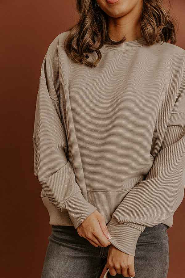 Poetic Muse Ribbed Sweatshirt in Warm Taupe Image - 2