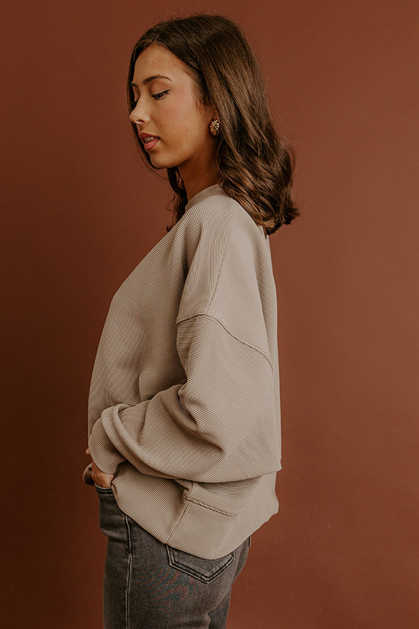 Poetic Muse Ribbed Sweatshirt in Warm Taupe Image - 4