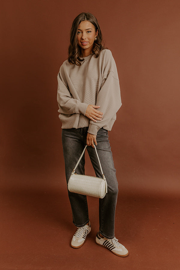 Poetic Muse Ribbed Sweatshirt in Warm Taupe Image - 1