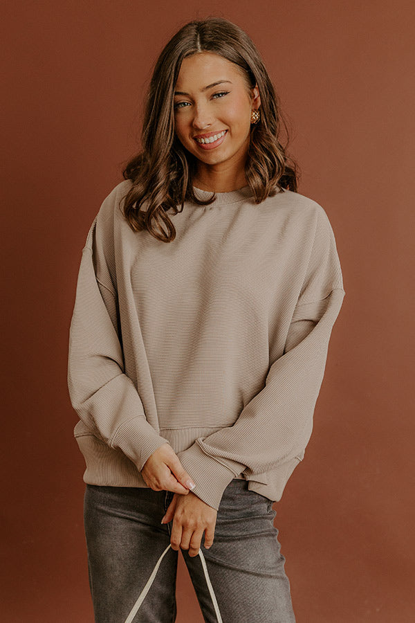 Poetic Muse Ribbed Sweatshirt in Warm Taupe Image - 3