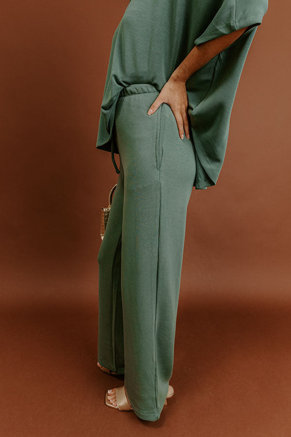 Cozy Cues High Waist Scuba Wide Leg Pants in Light Hunter Green Image - 3