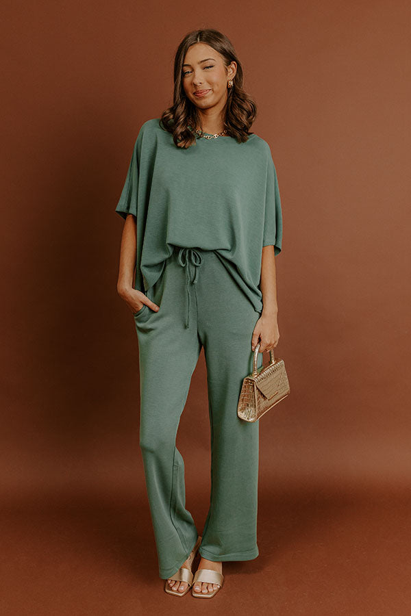 Cozy Cues High Waist Scuba Wide Leg Pants in Light Hunter Green Image - 1