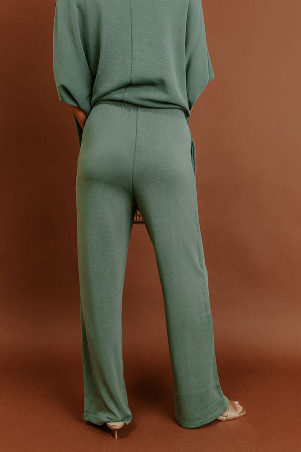 Cozy Cues High Waist Scuba Wide Leg Pants in Light Hunter Green Image - 4
