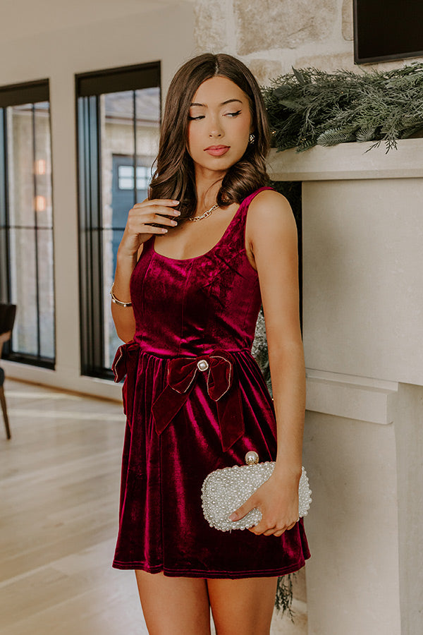 Twilight Toast Velvet Mini Dress in Merlot Image - 5