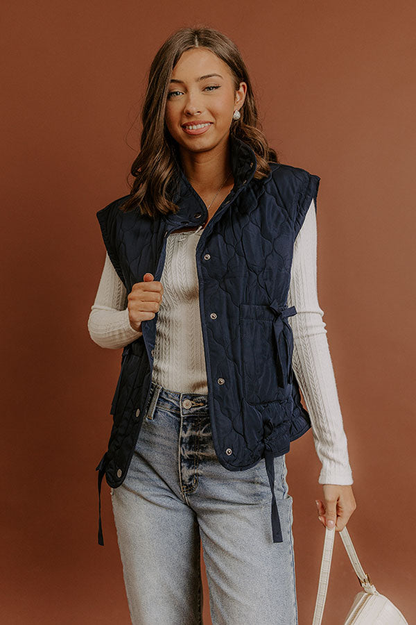 Cabin Mornings Quilted Vest in Navy Image - 1