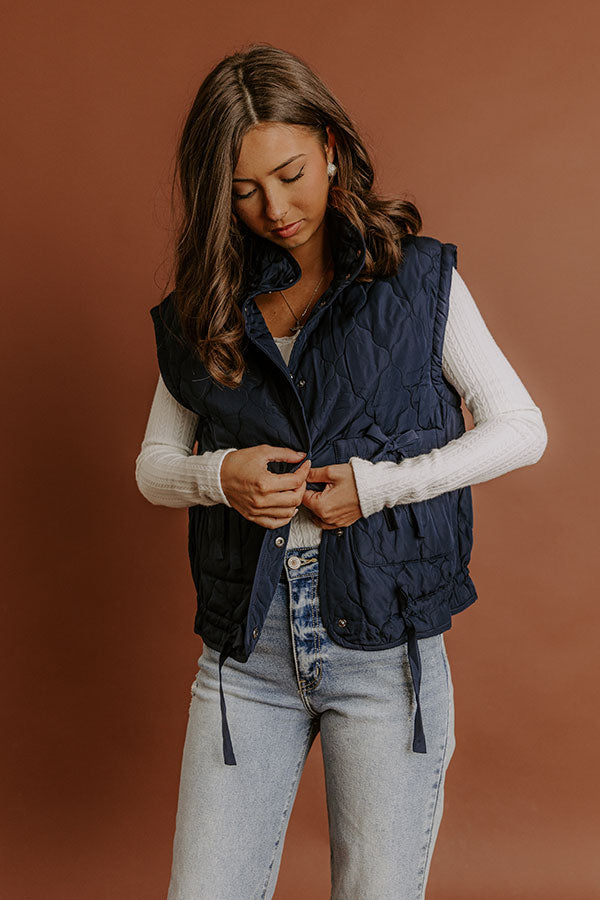 Cabin Mornings Quilted Vest in Navy Image - 4