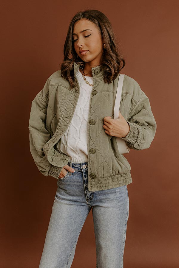 Ski Lodge Cutie Quilted Jacket in Sage Image - 3