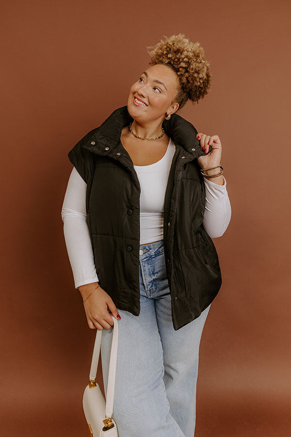 Brisk Stroll Puffer Vest in Black Curves Image - 1