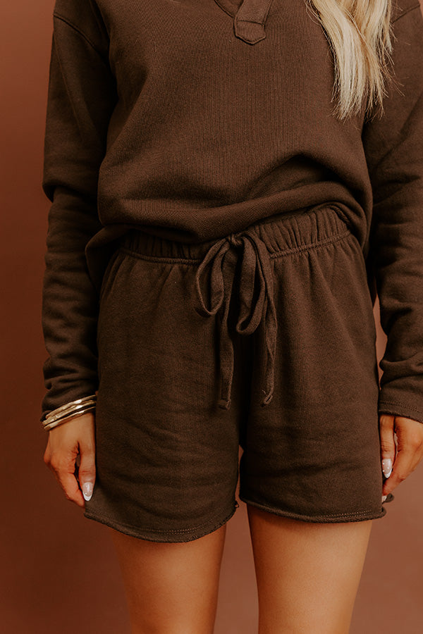 Cozy Cues Midrise Fleece Shorts in Chestnut Image - 3