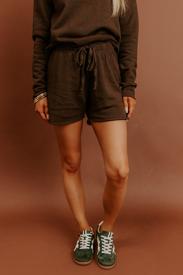 Cozy Cues Midrise Fleece Shorts in Chestnut Image - 2