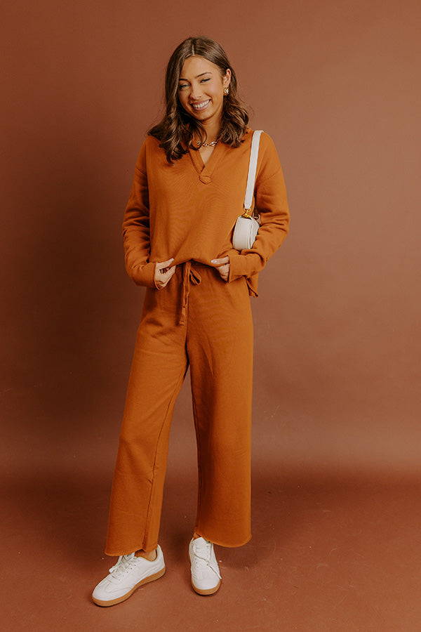 Cozy Cues High Waist Wide Leg Fleece Pants in Pumpkin Image - 5