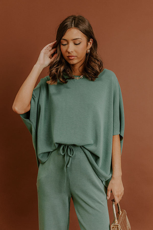 Cozy Cues Oversized Scuba Tee in Light Hunter Green Image - 1